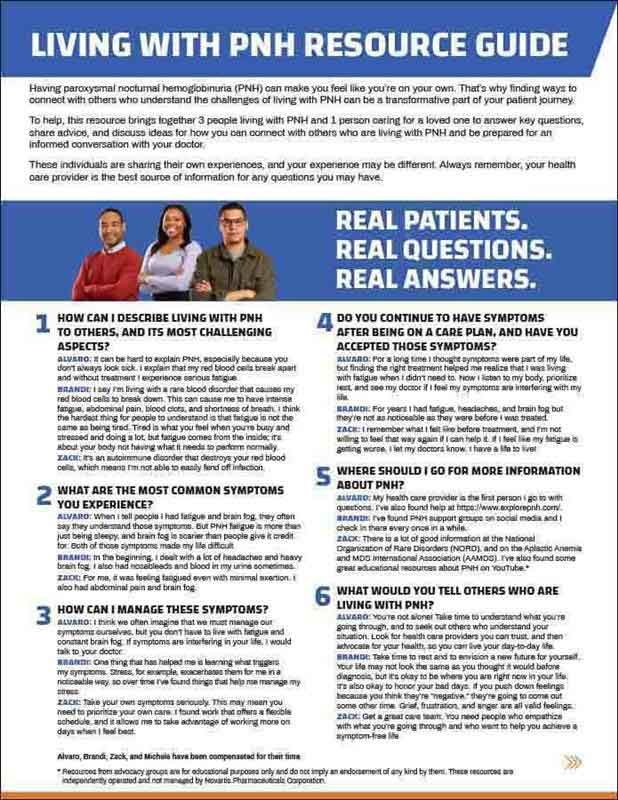 Downloadable living with PNH patient resource Q&A guide